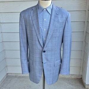 TRUNK CLUB Custom Grey Plaid S140s Wool Scabal Cloth Sz 44 R Mens‎ Sport Coat
